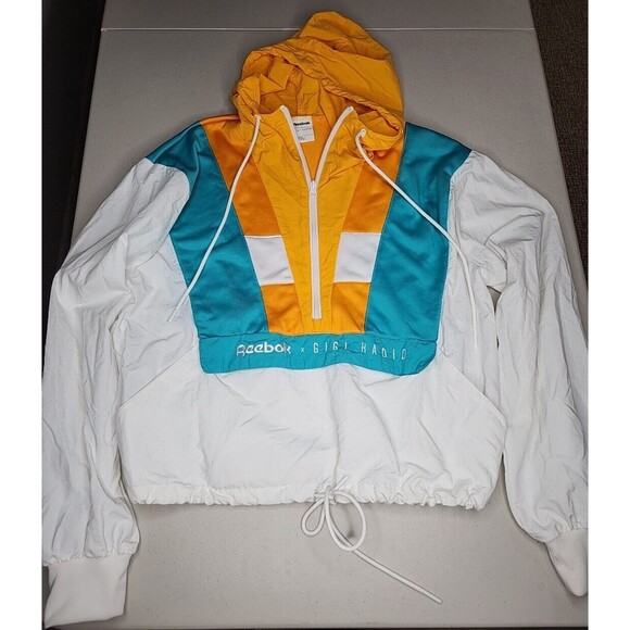 Reebok Gigi Hadid Jacket Womens Windbreaker Size M Blue Yellow White - Picture 6 of 12